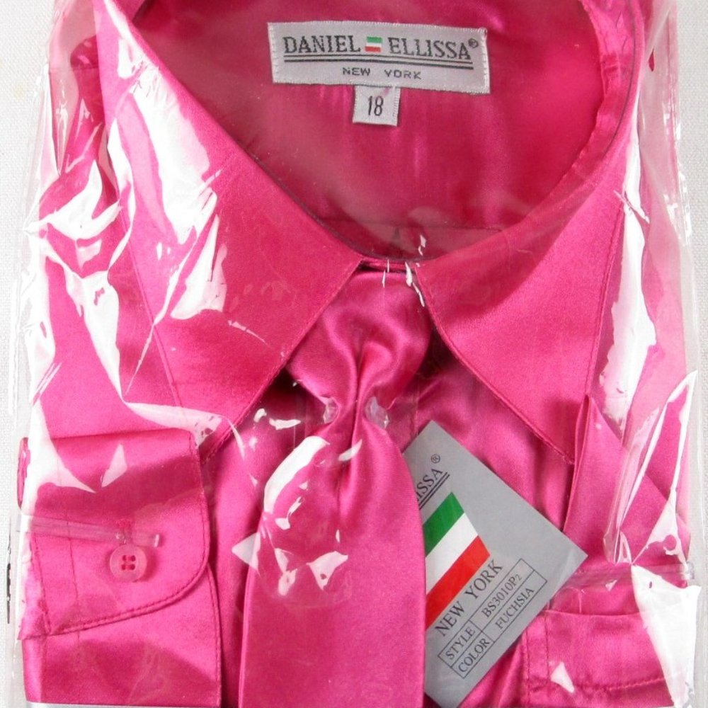 NWT Daniel Ellissa Boy's 3 Pc Metallic Fuchsia Dress Shirt Set, 18